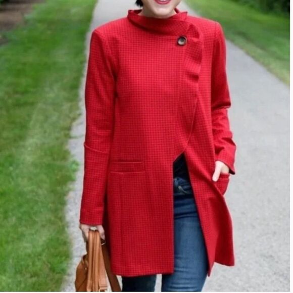 Cabi Red Houndstooth Celebration Coat - Picture 3 of 10
